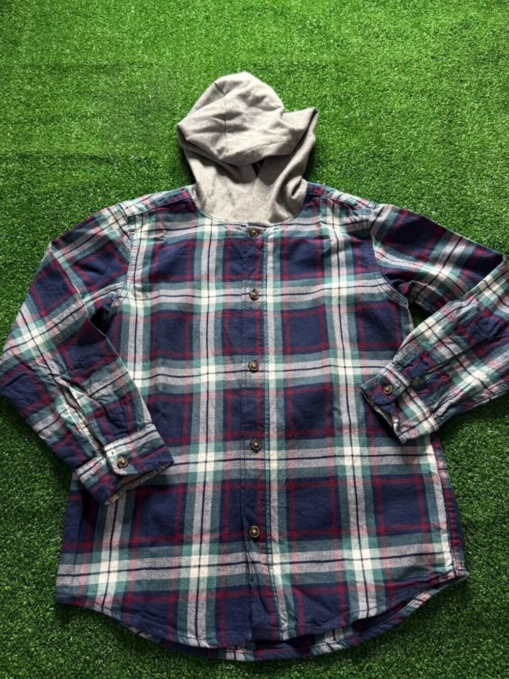 Carter's Boys Plaid Hooded Cotton Shirt Jacket Button Down Size 8 / 8A Shacket